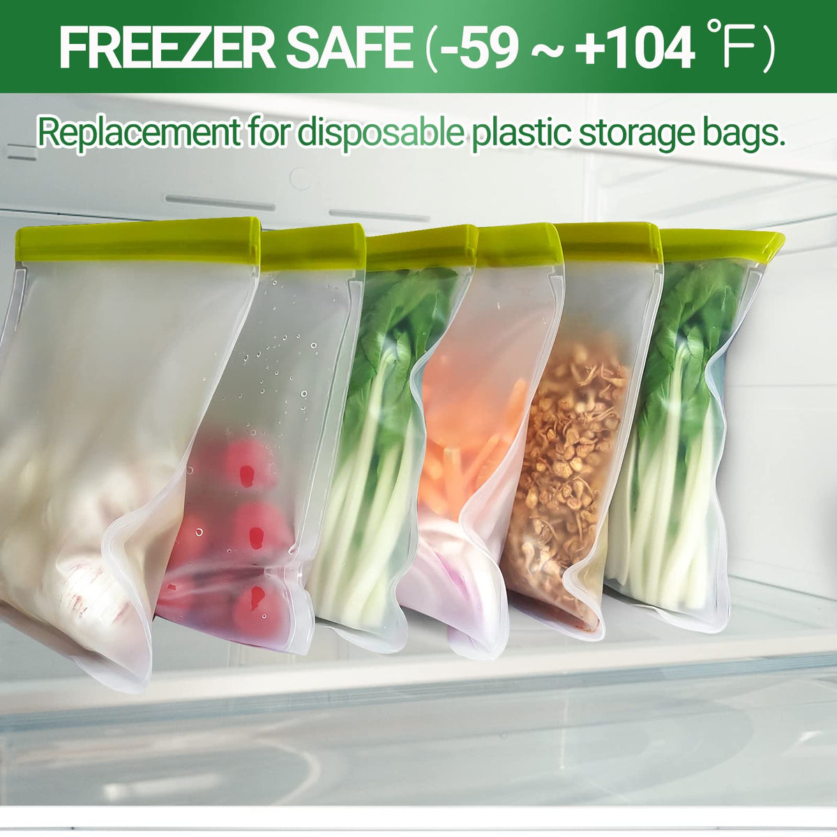 LKSUMPT BPA-free storage bags keep meat and produce fresh.