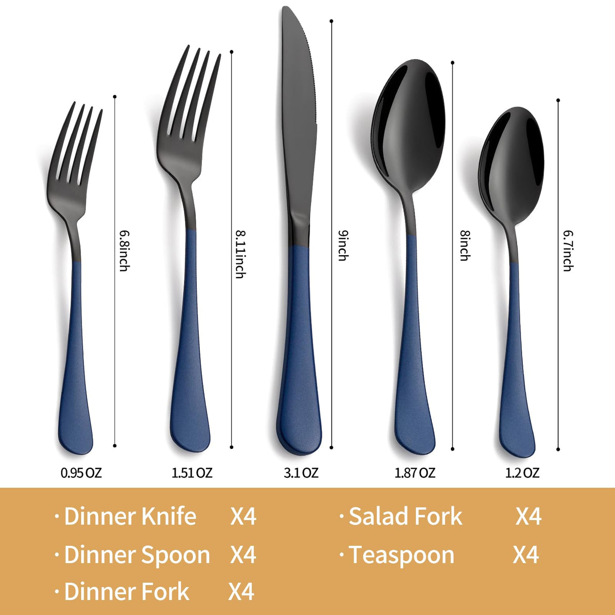 LKTDYMEG dinner knife with black-blue handle for everyday dining.