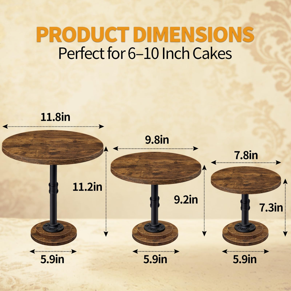 LLAXERGU 10-inch rustic wood cake stand ideal for cupcakes and dessert trays