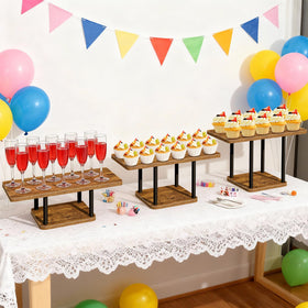 LLAXERGU dessert stand setup enhances party or wedding decor.