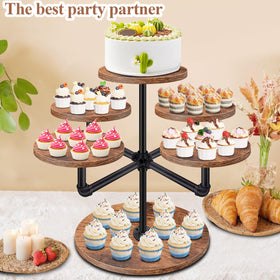 LLAXERGU wooden cake stand with sturdy MDF and metal frame for durability.