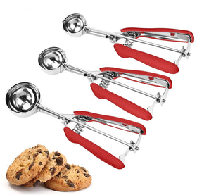 LLESCA small cookie scoop with red grip for precise 1 tbsp portions.