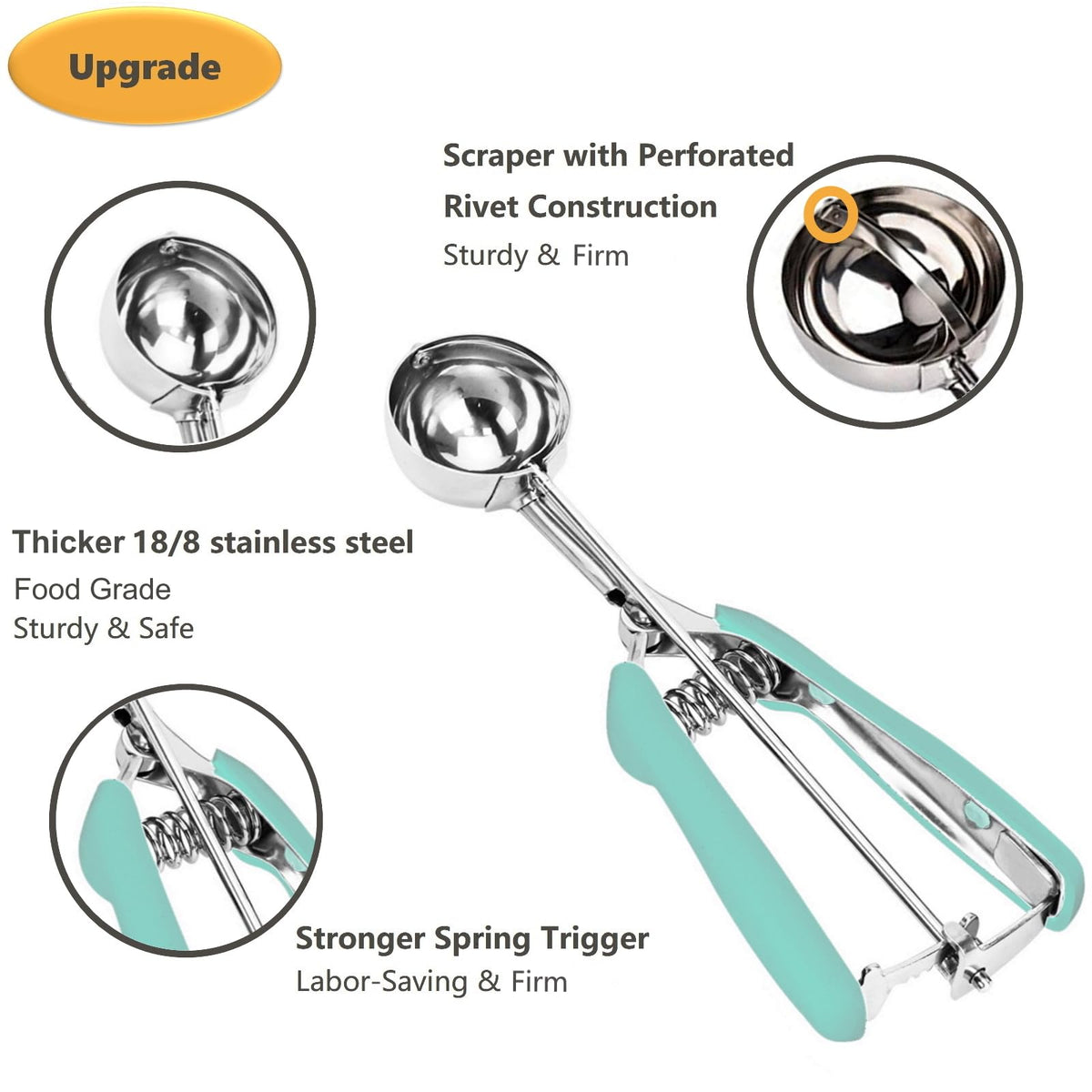 LLESCA soft grip handle on a cookie scoop for comfortable scooping.