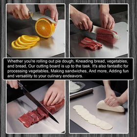 Lmuwecno titanium cutting board non-porous surface resists stains and odors.