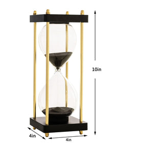 Lmzxmcy large hourglass close-up in goldenrod and black, highlighting elegant wooden design.