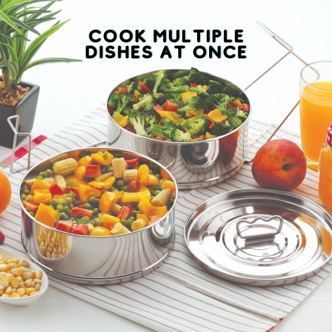 LNM Steamer Pans pot-in-pot set enables cooking separated items simultaneously