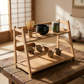 Lnncdsc 3-tier bamboo matcha station top view with organized tins