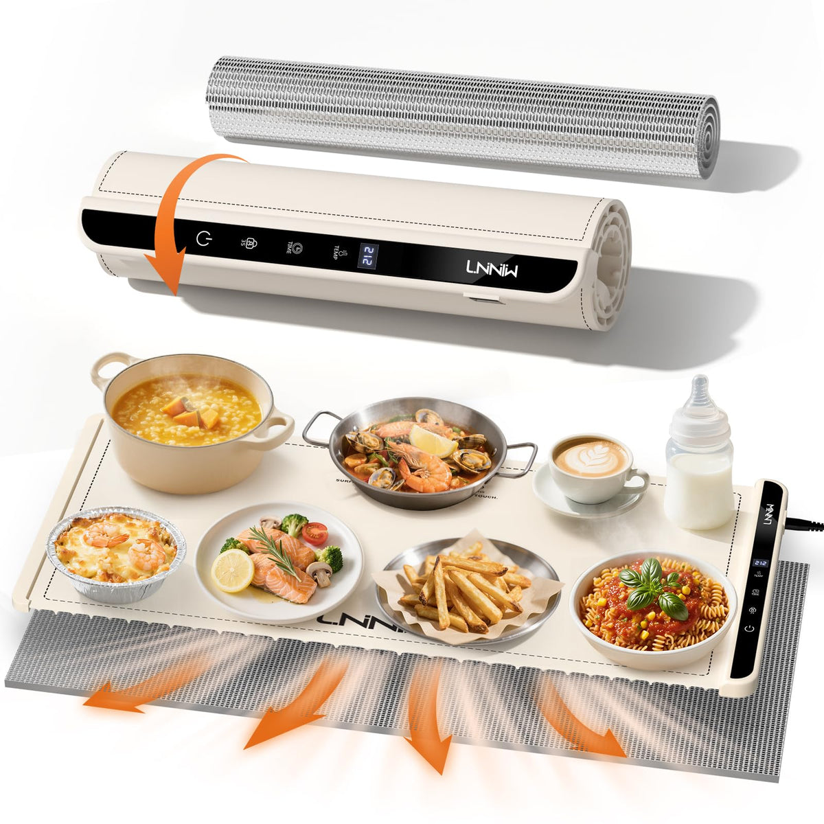 LNNIW extra-large warming mat with a large surface for family dinners