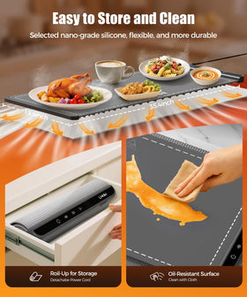 LNNIW warming mat supporting glassware and plates during service
