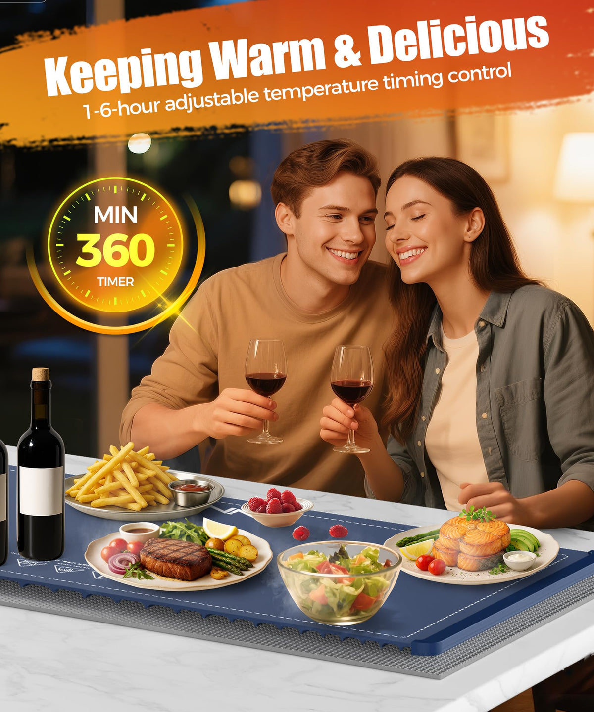 LNNIW warming mat safely supporting glassware and ceramic plates
