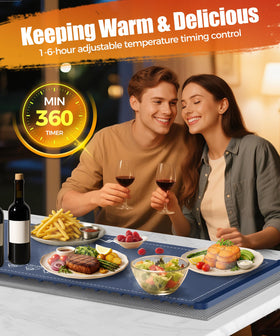 LNNIW warming mat safely supporting glassware and ceramic plates