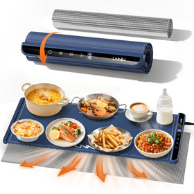 LNNIW extra-large warming mat on dining table with multiple plates for family meals