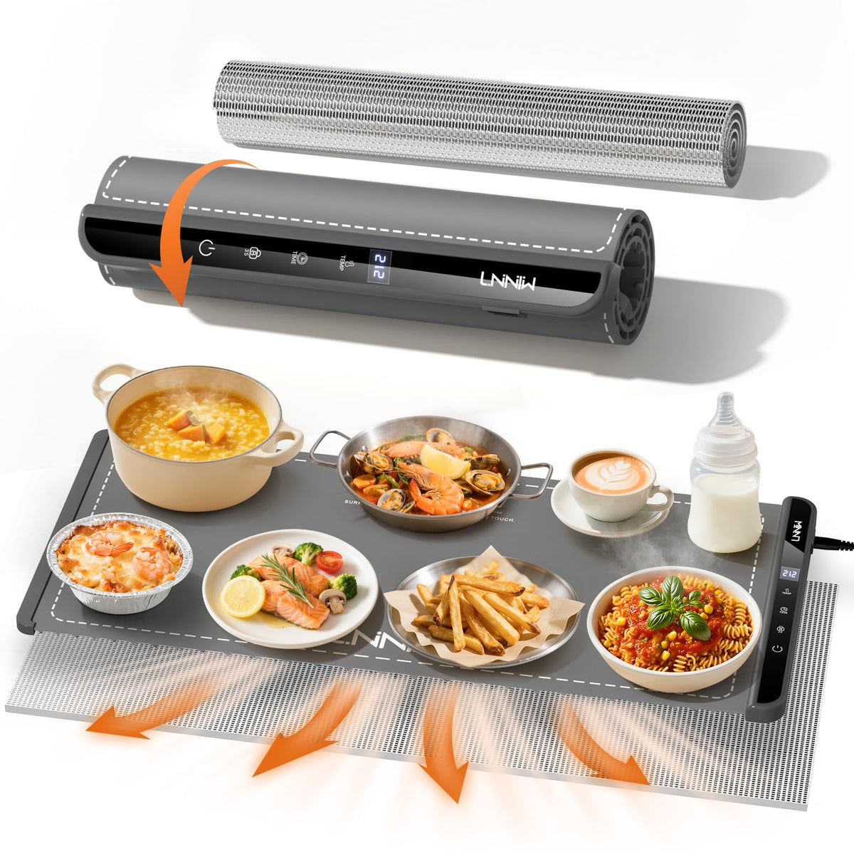 LNNIW warming mat with heat-resistant pad shielding table surface