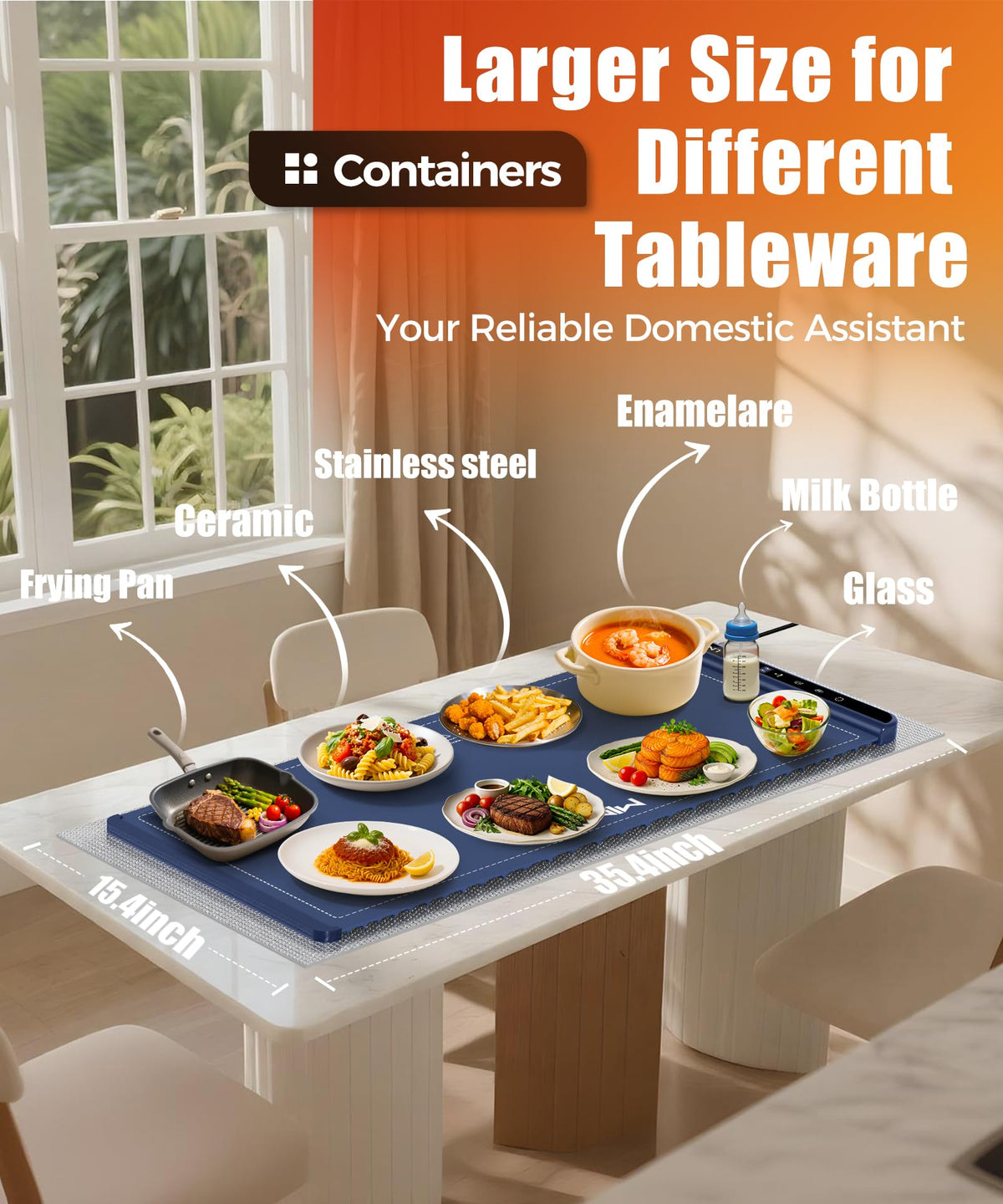 LNNIW warming mat demonstrating temperature levels for different dishes