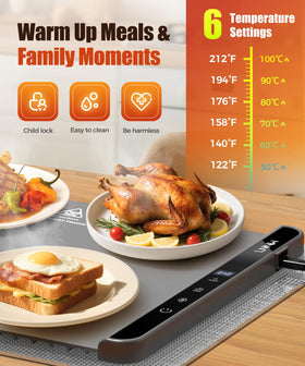 LNNIW Food Warming Mat six-temperature control dial illustrating precise warmth