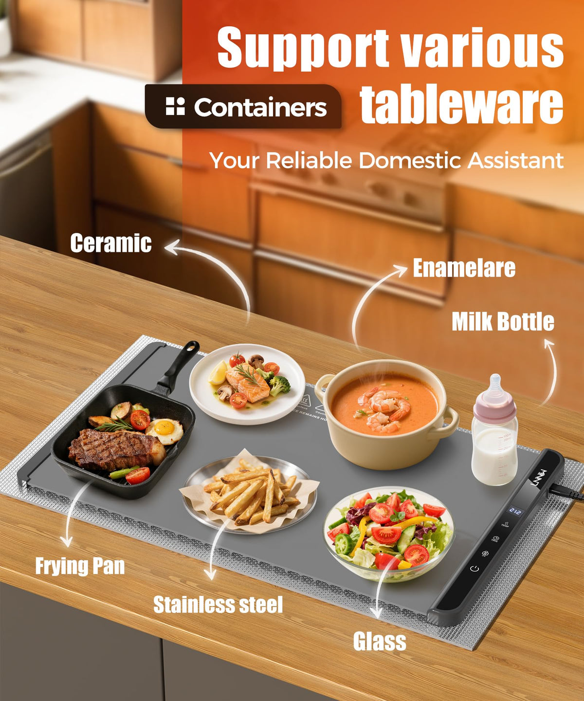 LNNIW Food Warming Mat six-timer modes display for flexible warming