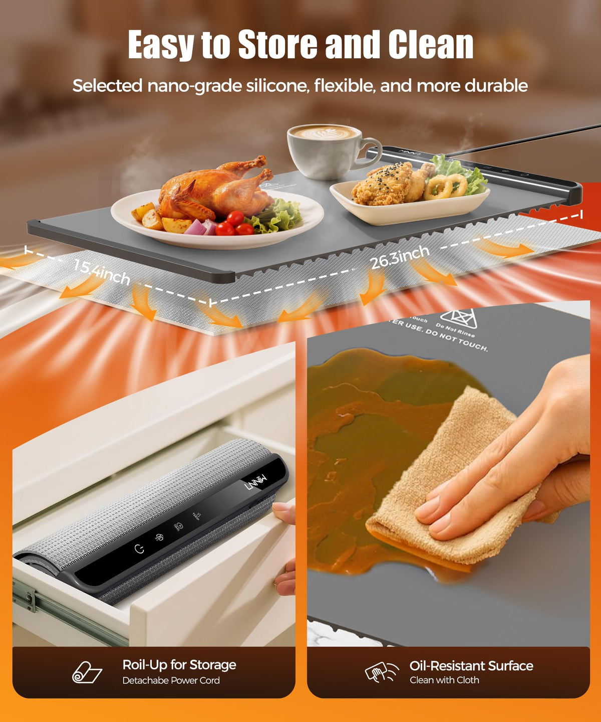 LNNIW Food Warming Mat surface-compatibility scene with various tableware