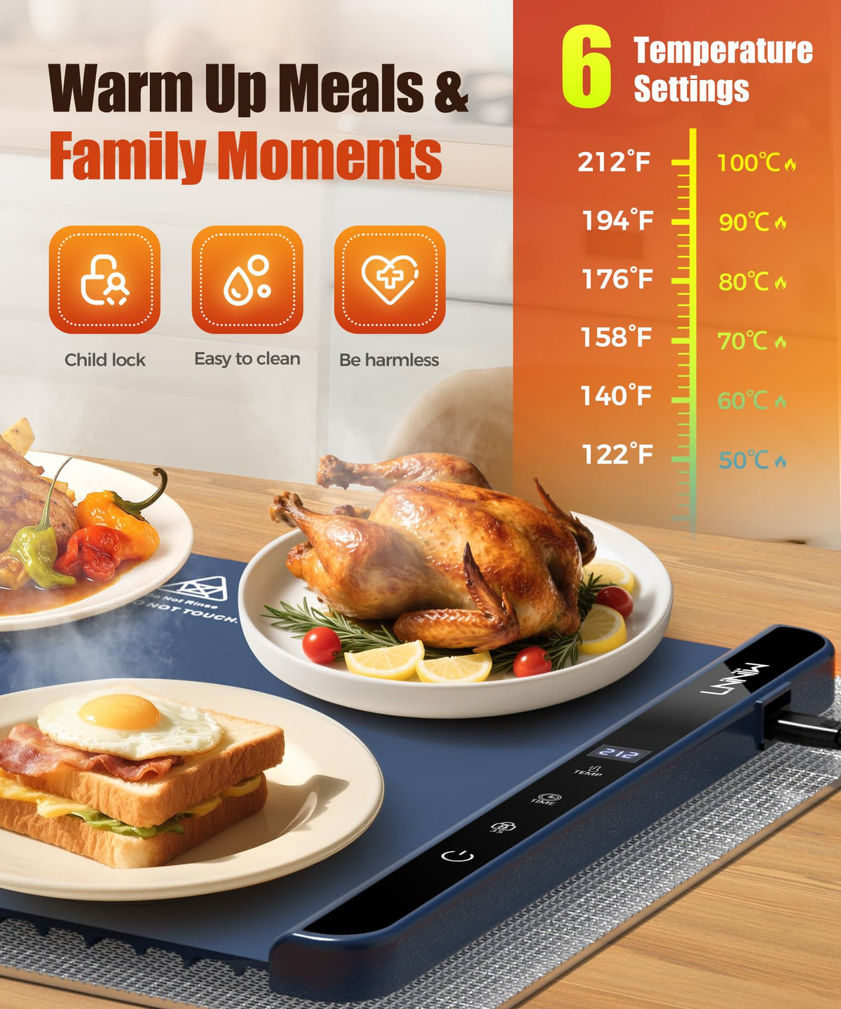LNNIW warming mat timer settings for flexible serving duration