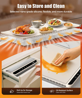 LNNIW warming mat safely supporting glassware and ceramic dishes