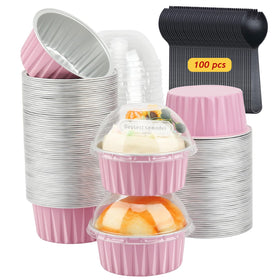 LNYZQUS 5oz cupcake pans with dome lids in a 100-pack for batch baking and easy transport.