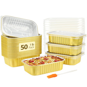 LNYZQUS 16oz foil pans with lids, ideal for takeout and meal prep.