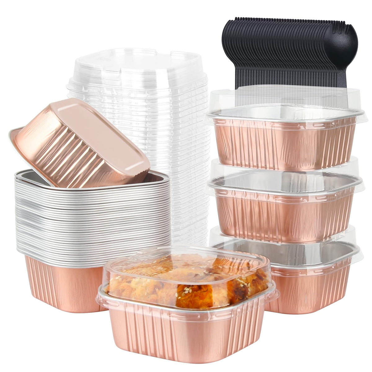 LNYZQUS mini cake pans with lids and spoons for grab-and-go desserts.