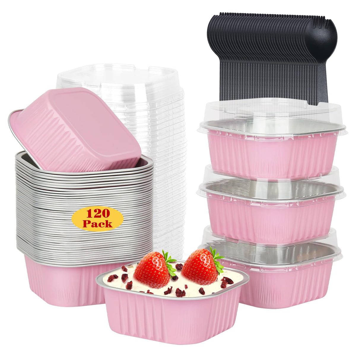 LNYZQUS mini cake pans with pink lids for neat, mess-free baking.