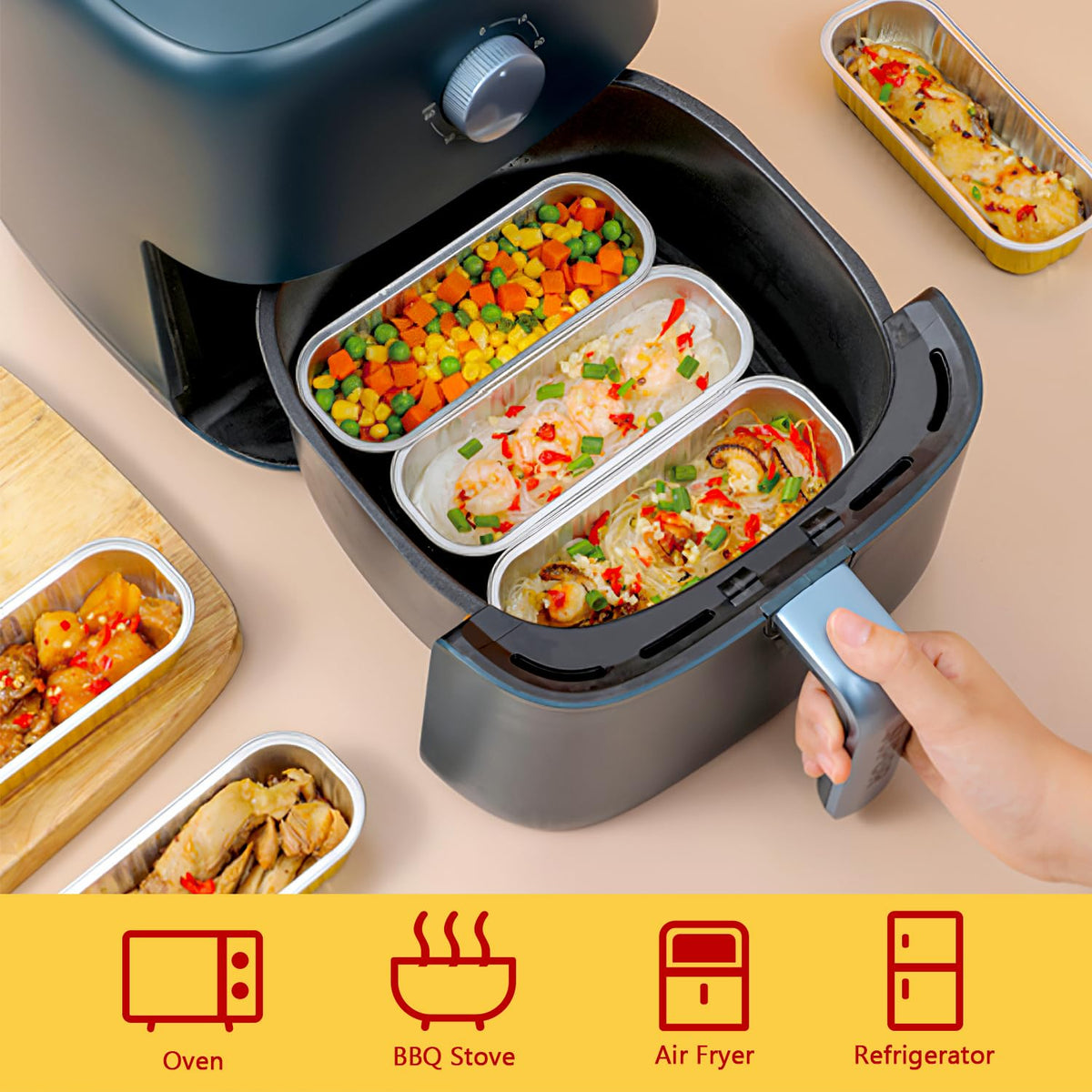 LNYZQUS thick aluminum foil pan sideview highlighting durability and heat tolerance