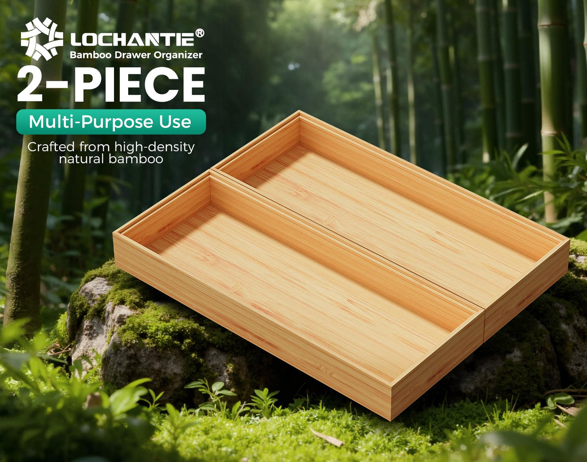 Lochantie bamboo pantry organizer inside drawer keeps items easily visible and reachable.