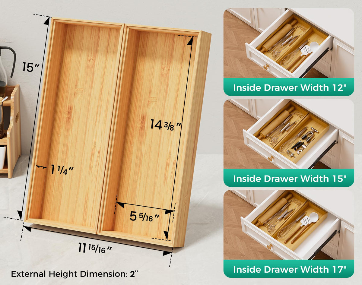 Lochantie bamboo wooden box organizer for drawers supports versatile storage in kitchen and bath.