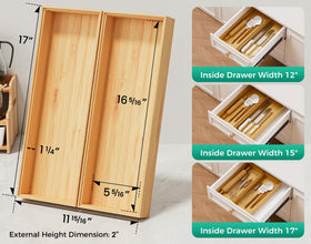 Lochantie long bamboo drawer organizer 2-pack side view highlights modular, stackable design for flexible layouts.