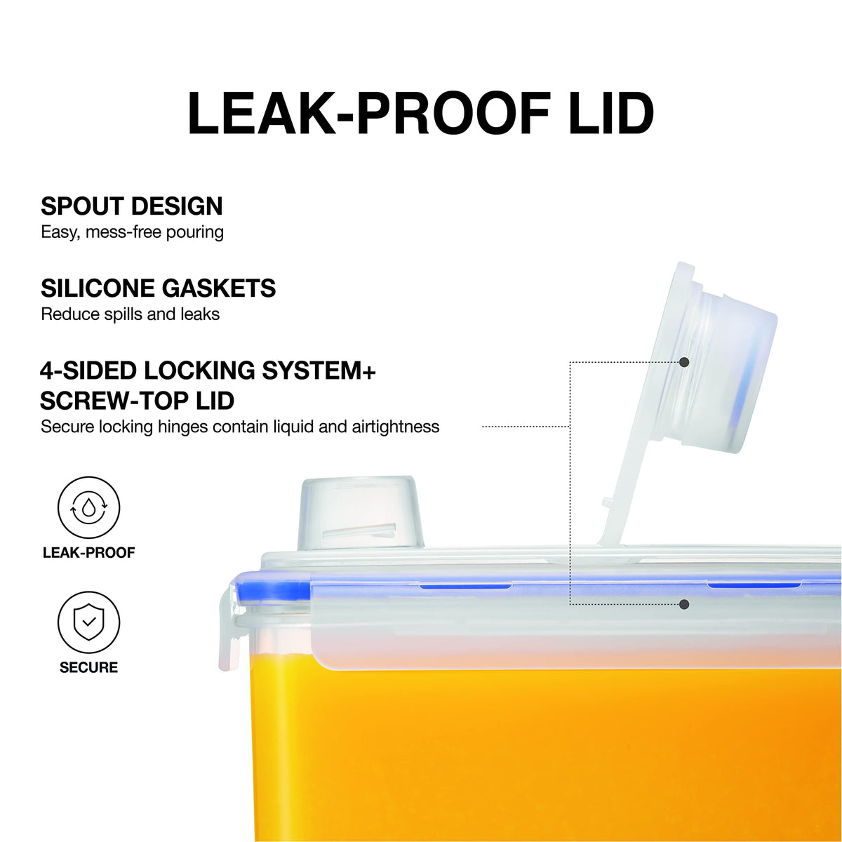 LocknLock Aqua lid snap secures lid for leak-free storage