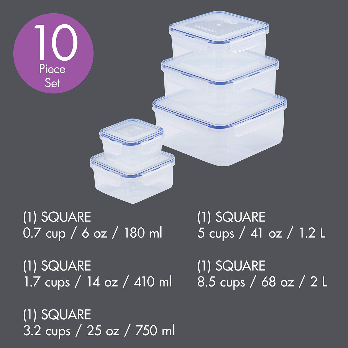 LocknLock Easy Essentials 41-ounce square container neatly stores dry ingredients in the fridge.