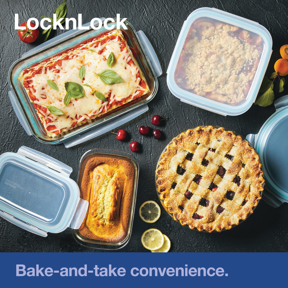 Pie dish shown in oven-ready position for baking