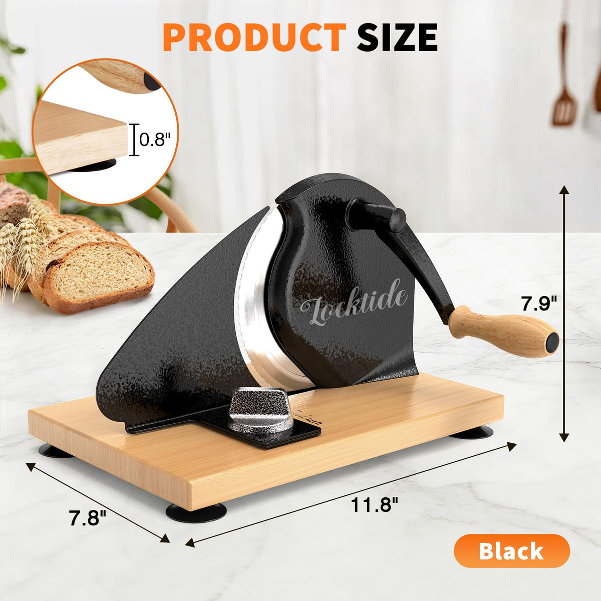 LockTide manual bread slicer blade delivering clean cuts for crusty bread