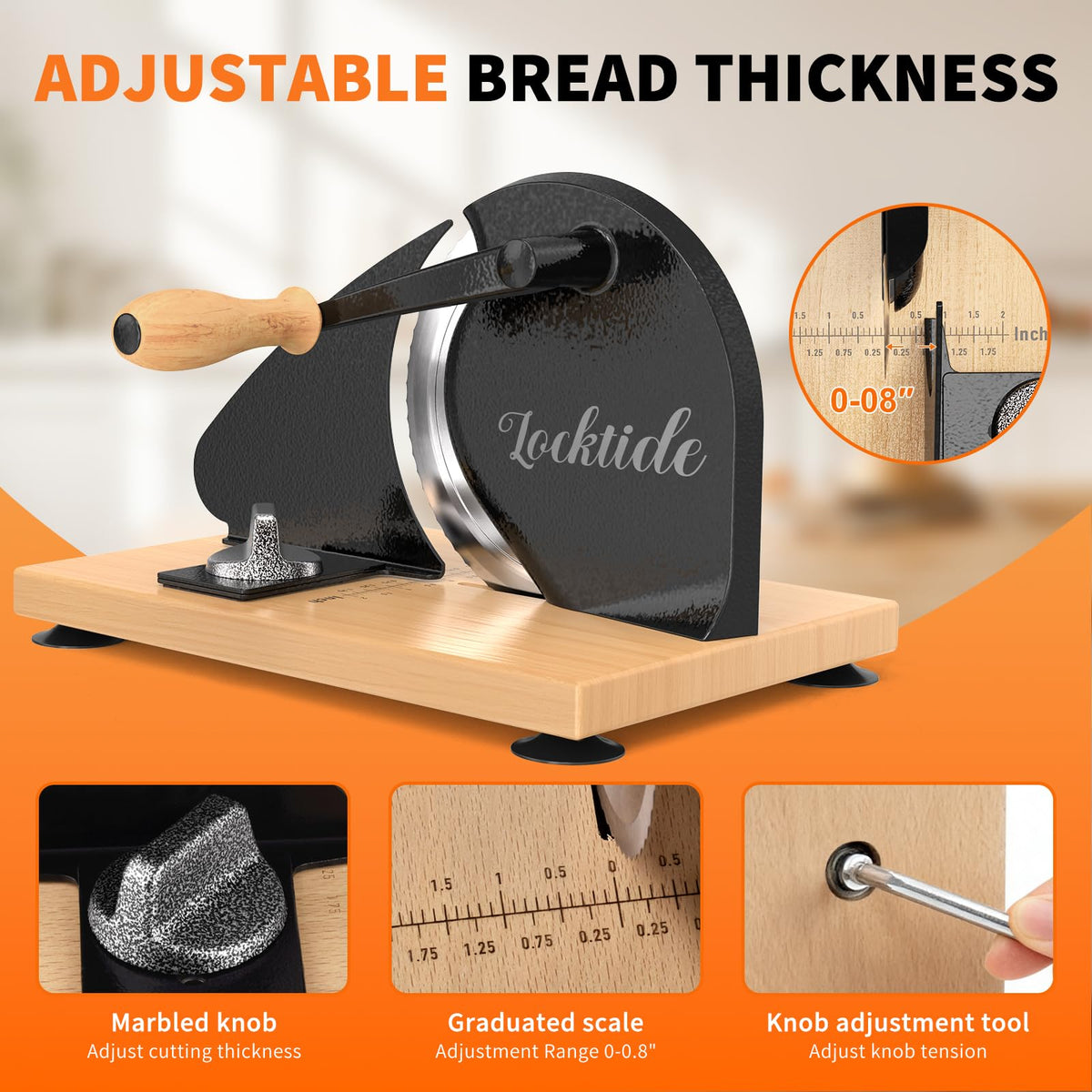 LockTide bread slicer features four suction cups for steady countertop use