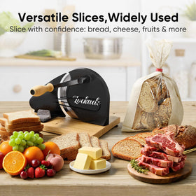 LockTide multi-use slicer handles cakes, cheese, and deli meats.