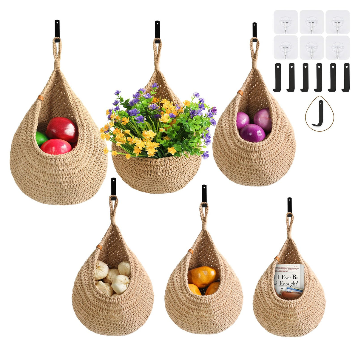 LOCS MICRAI hanging fruit basket 6-pack on wall keeps fruit organized and fresh