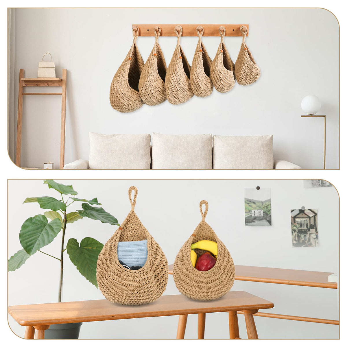 LOCS MICRAI natural fiber hanging basket texture adds rustic charm
