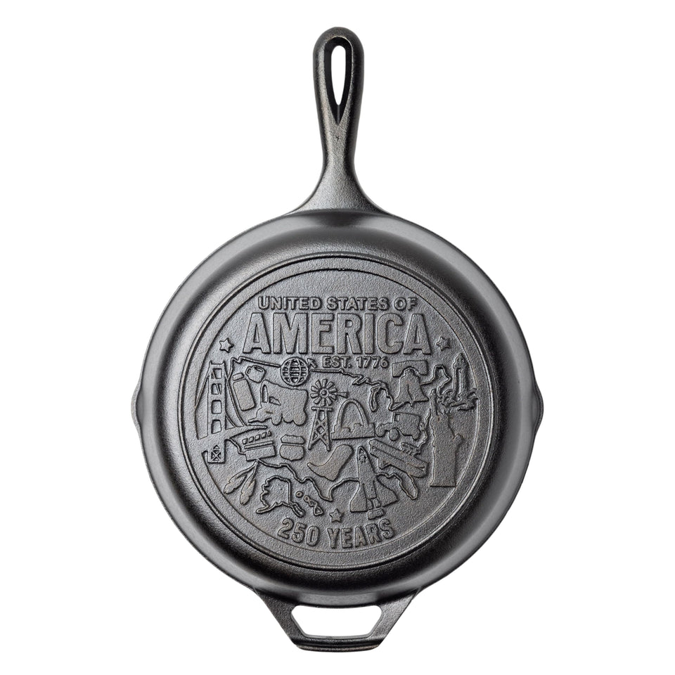 Lodge 10.25-inch skillet with teardrop handle ideal for quick weeknight meals.