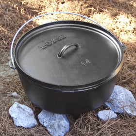 Lodge Dutch oven lid transforming into a griddle for quick on-the-go searing.