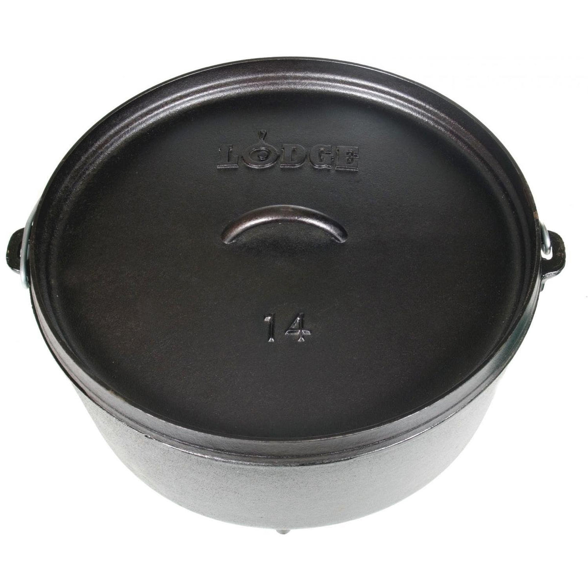 Lodge cast iron with dual-loop handles for easy lifting and handling.