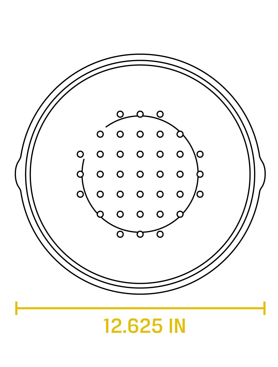 Lodge 12-inch lid with side flanges covering skillet pouring lips.