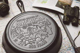 Lodge 250th-anniversary logo skillet, perfect for gifting and collection.