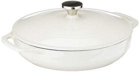 Lodge 3.6-quart enameled round casserole with lid, showcasing even heat