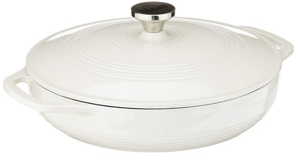 Lodge 3.6-quart enameled round casserole with lid, showcasing even heat
