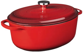 Lodge 7 Qt red enameled oval Dutch oven with lid for versatile cooking
