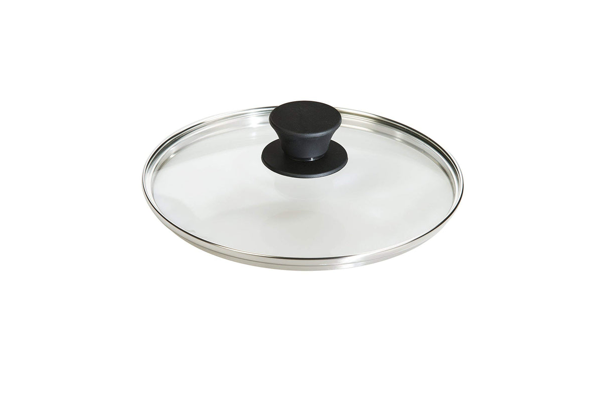 Lodge 8-inch round tempered glass lid for visibility while cooking.