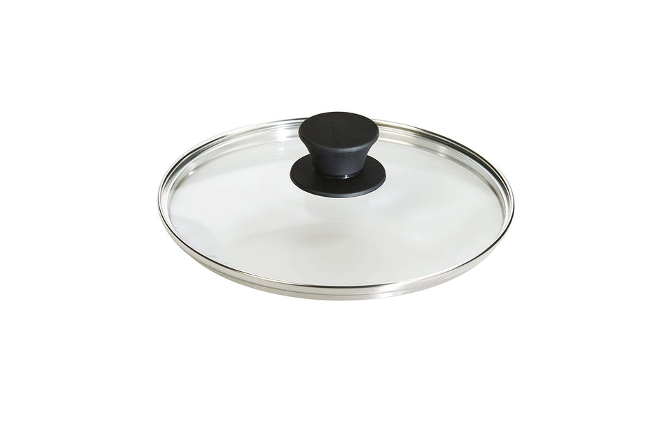 Lodge 8-inch round tempered glass lid for visibility while cooking.