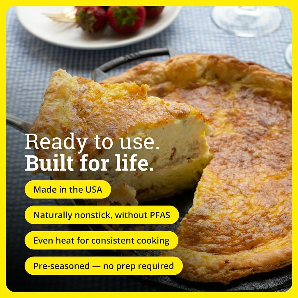 Lodge 9-inch pie pan browning a golden crust in the oven